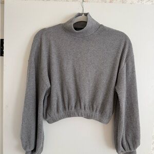 Forever 21 Gray Ribbed Cropped Turtleneck Sweater